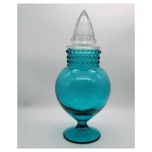 Antique 1800's Turquoise Tiffin Dakota Glass Apothecary Lidded Jar